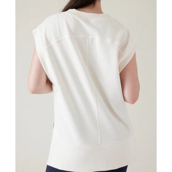 Athleta XL Retroterry V-Neck Sweatshirt Tee  Sleeveless Cream Ivory - Picture 5 of 7